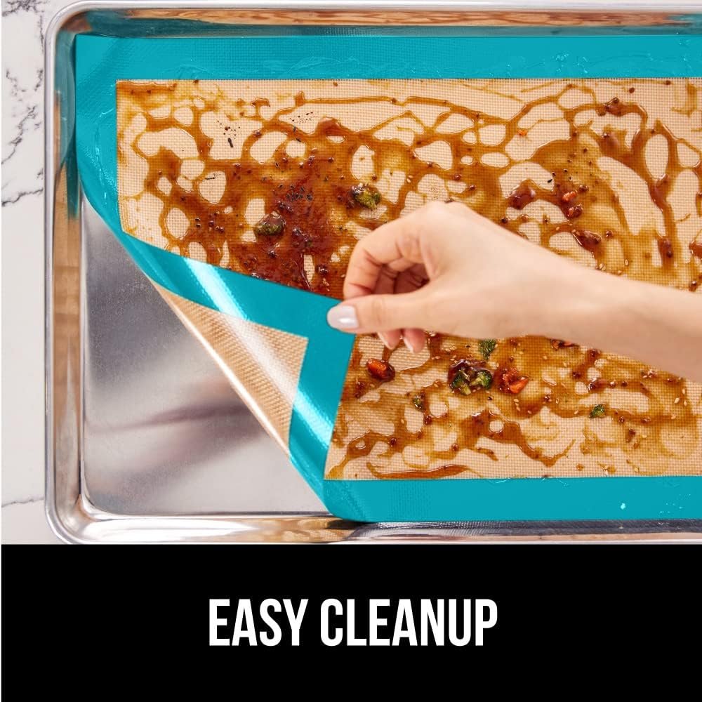 Gorilla Grip Non Stick Silicone Baking Mat Sheet, 2 Pack, Reusable Cookie Sheets Liner, Heat Resistant, No Oil Greasing Needed, Kitchen Oven Essentials, Food Grade and BPA Free, Half Sheet, Turquoise