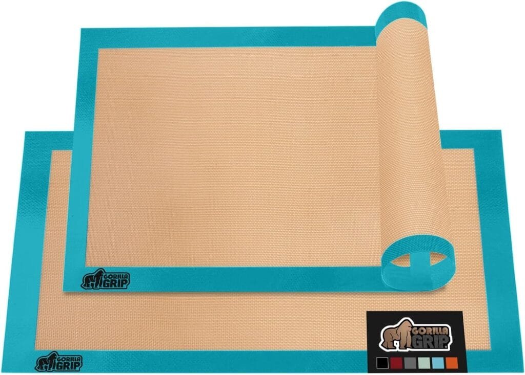 Gorilla Grip Non Stick Silicone Baking Mat Sheet, 2 Pack, Reusable Cookie Sheets Liner, Heat Resistant, No Oil Greasing Needed, Kitchen Oven Essentials, Food Grade and BPA Free, Half Sheet, Turquoise