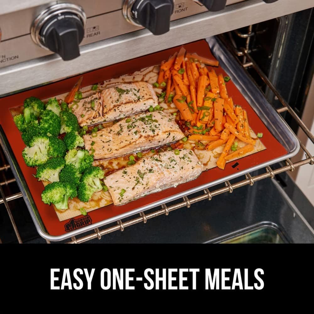 Gorilla Grip Non Stick Silicone Baking Mat Sheet, 2 Pack, Reusable Cookie Sheets Liner, Heat Resistant, No Oil Greasing Needed, Kitchen Oven Essentials, Food Grade and BPA Free, Half Sheet, Turquoise