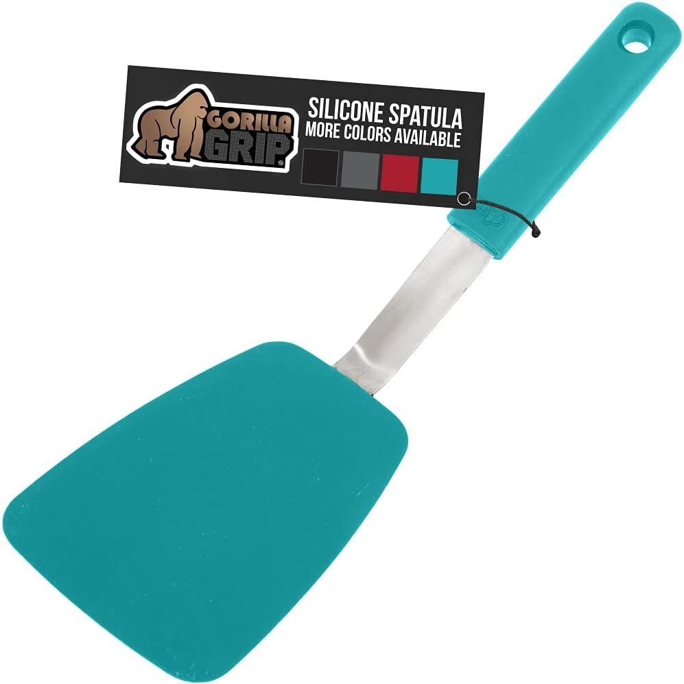 Gorilla Grip Nonstick Heat Resistant BPA-Free Silicone Spatula, Non Scratch Flexible Head for Pans, Slip Resistant Soft Rubber Handle, Stainless Steel Kitchen Spatulas for Cooking, 11.6 Inch, Black