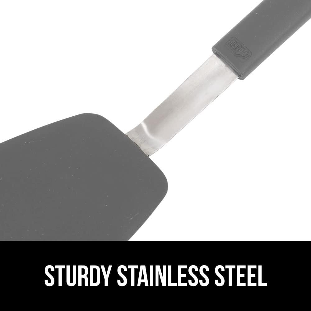 Gorilla Grip Nonstick Heat Resistant BPA-Free Silicone Spatula, Non Scratch Flexible Head for Pans, Slip Resistant Soft Rubber Handle, Stainless Steel Kitchen Spatulas for Cooking, 11.6 Inch, Black