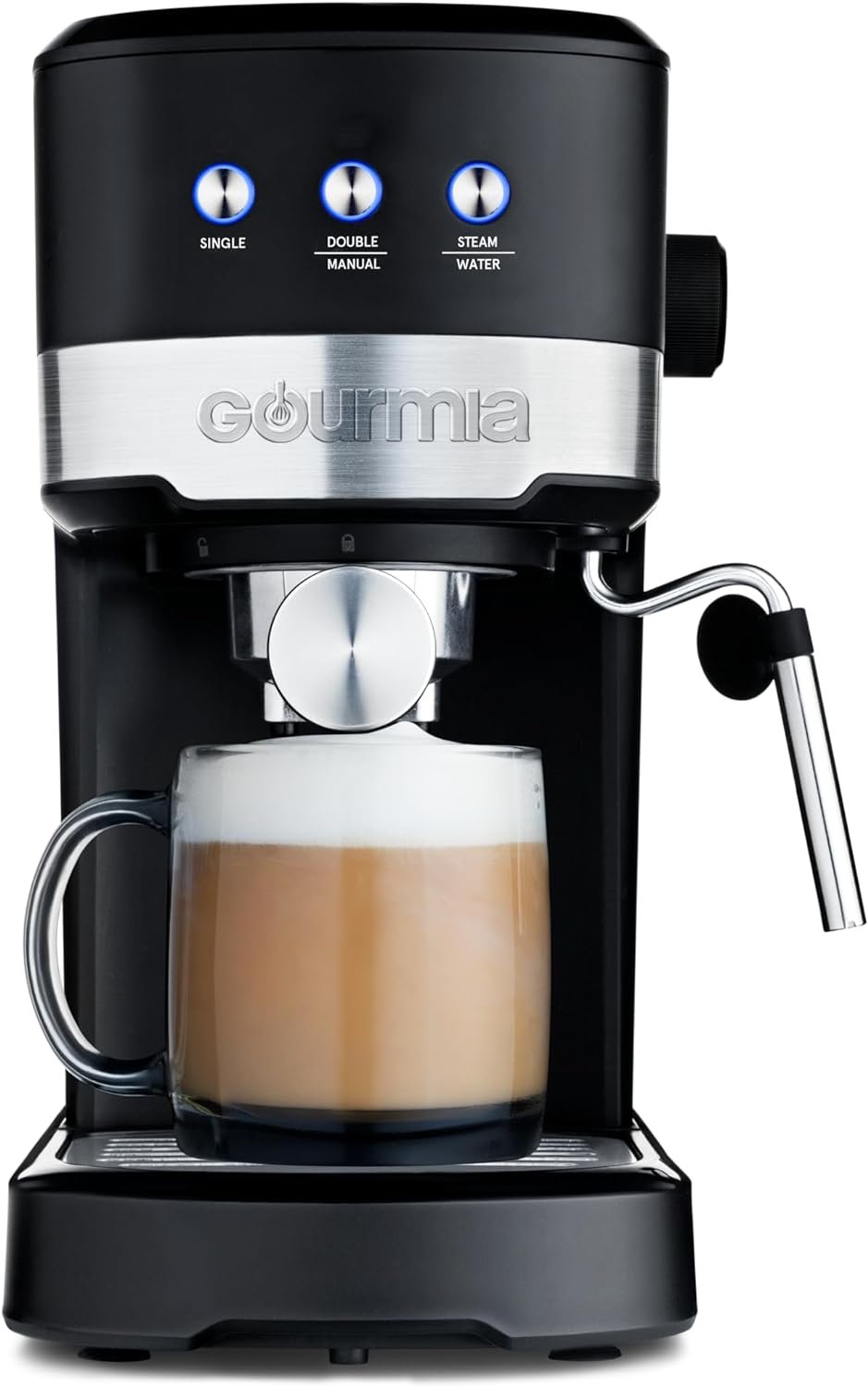 Gourmia 15-Bar Espresso Maker with Powerful Frothing Wand with 1.2L Removable Water Reservoir, Black Gourmia 15-Bar Espresso Maker with Powerful Frothing Wand with 1.2L Removable Water Reservoir, Black
