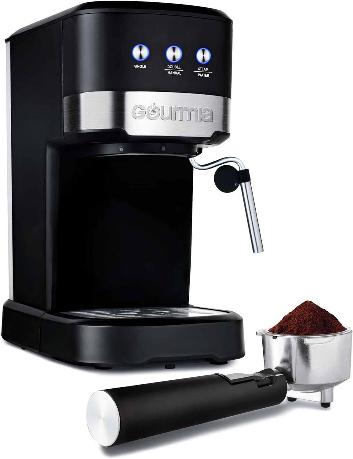Gourmia 15-Bar Espresso Maker with Powerful Frothing Wand with 1.2L Removable Water Reservoir, Black Gourmia 15-Bar Espresso Maker with Powerful Frothing Wand with 1.2L Removable Water Reservoir, Black