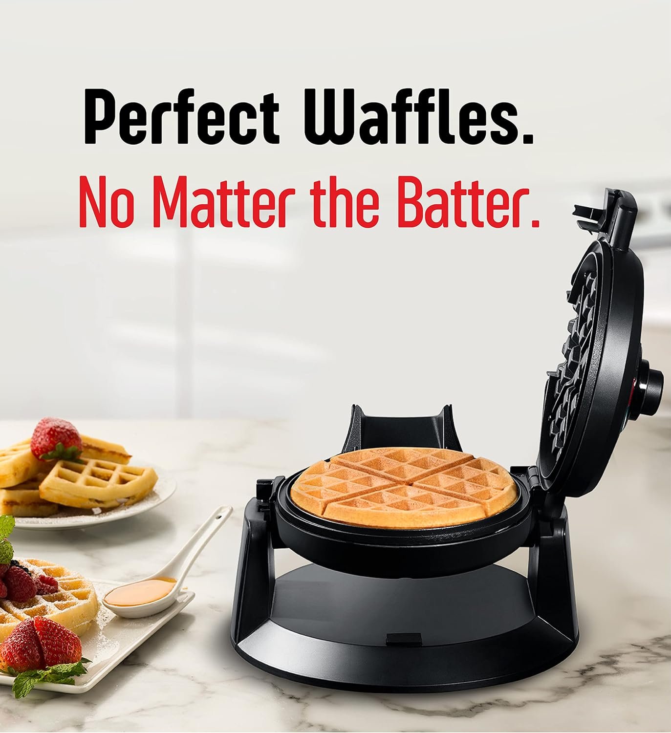 Gourmia GWM448 Rotating Waffle Maker - 180° Rotation - Variable browning control - Indicator lights - Easy to clean - Stainless steel