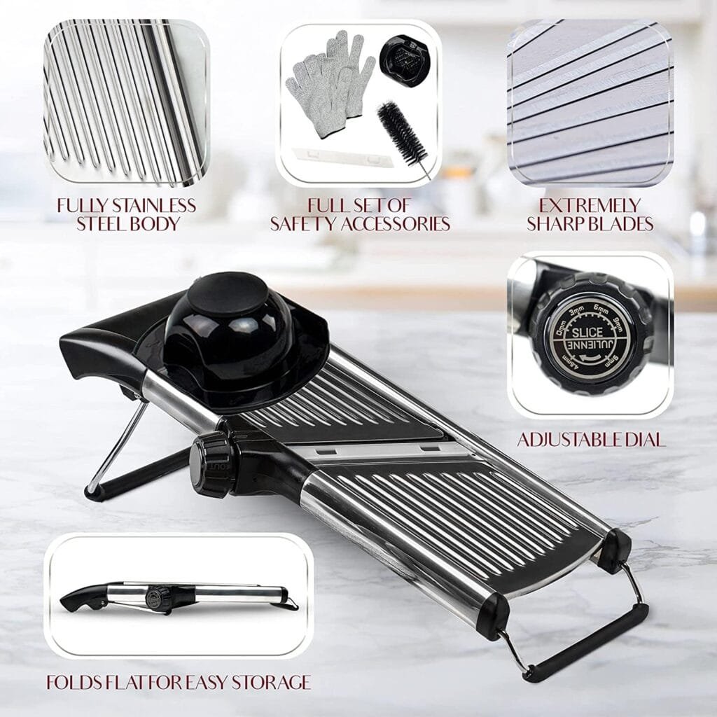 Gramercy Adjustable Mandoline Slicer - Kitchen Vegetable Cutter With Cut-Resistant Gloves