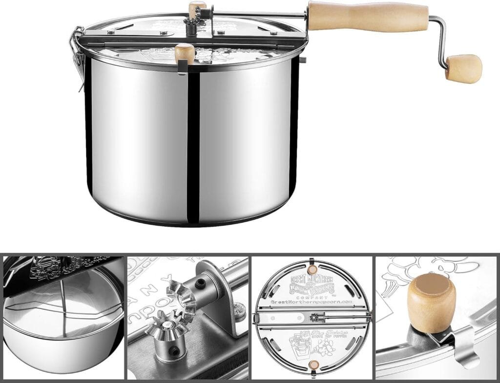 Great Northern Popcorn Original Stainless Steel Stove Top 6-1/2-Quart Popcorn Popper