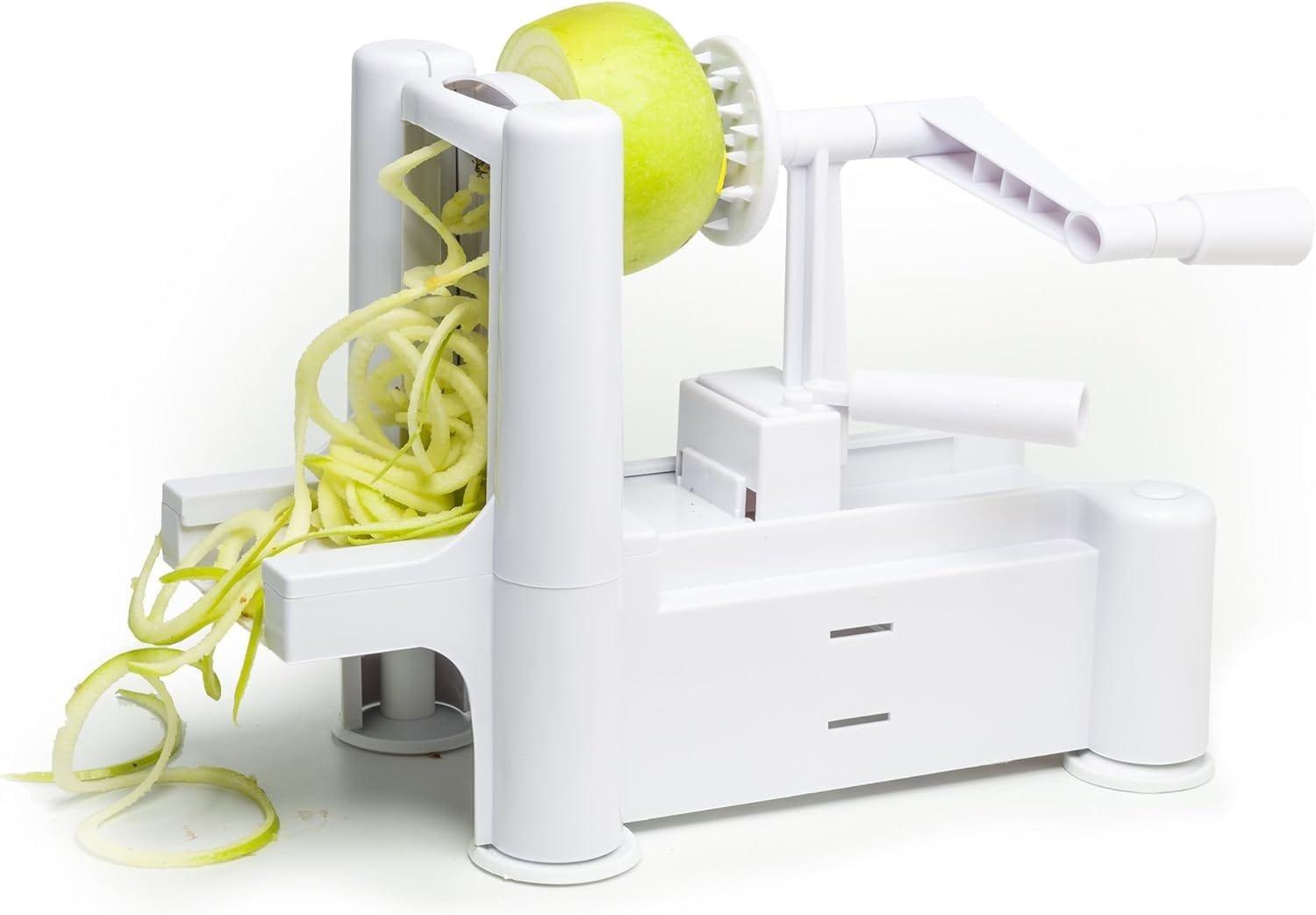 Greenco Strongest-and-heaviest Duty Professional Manual Tri-blade Spiralizer, Fruit and Vegetable Spiral Slicer - 3 Different Sizes of Japanese Stainless Steel Blades with Strong Suction Base White