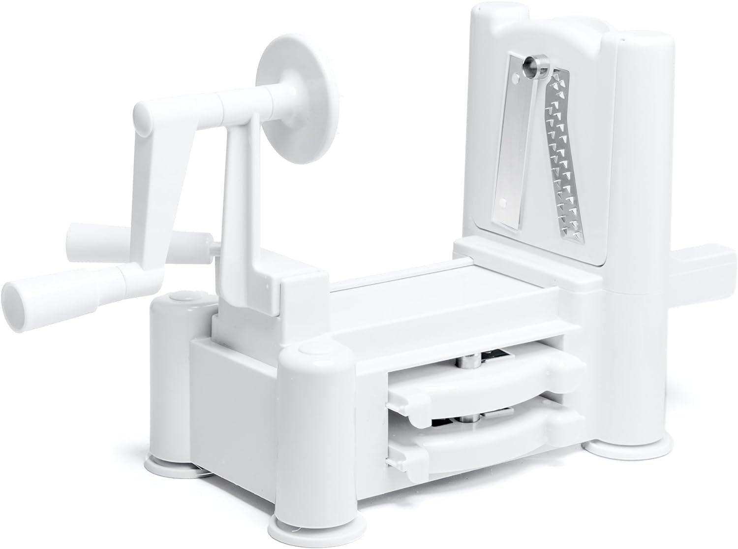 Greenco Strongest-and-heaviest Duty Professional Manual Tri-blade Spiralizer, Fruit and Vegetable Spiral Slicer - 3 Different Sizes of Japanese Stainless Steel Blades with Strong Suction Base White