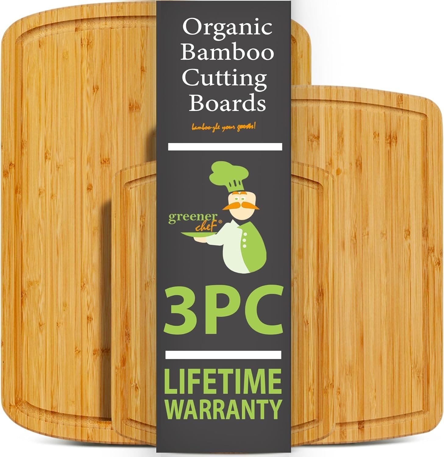 GREENER CHEF Organic Bamboo Cutting Board Set of 3 with Lifetime Replacements - Wood Cutting Board Set with Juice Groove - Wooden Chopping Board Set for Kitchen, Meat, Vegetables and Cheese GREENER CHEF Organic Bamboo Cutting Board Set of 3 with Lifetime Replacements - Wood Cutting Board Set with Juice Groove - Wooden Chopping Board Set for Kitchen, Meat, Vegetables and Cheese