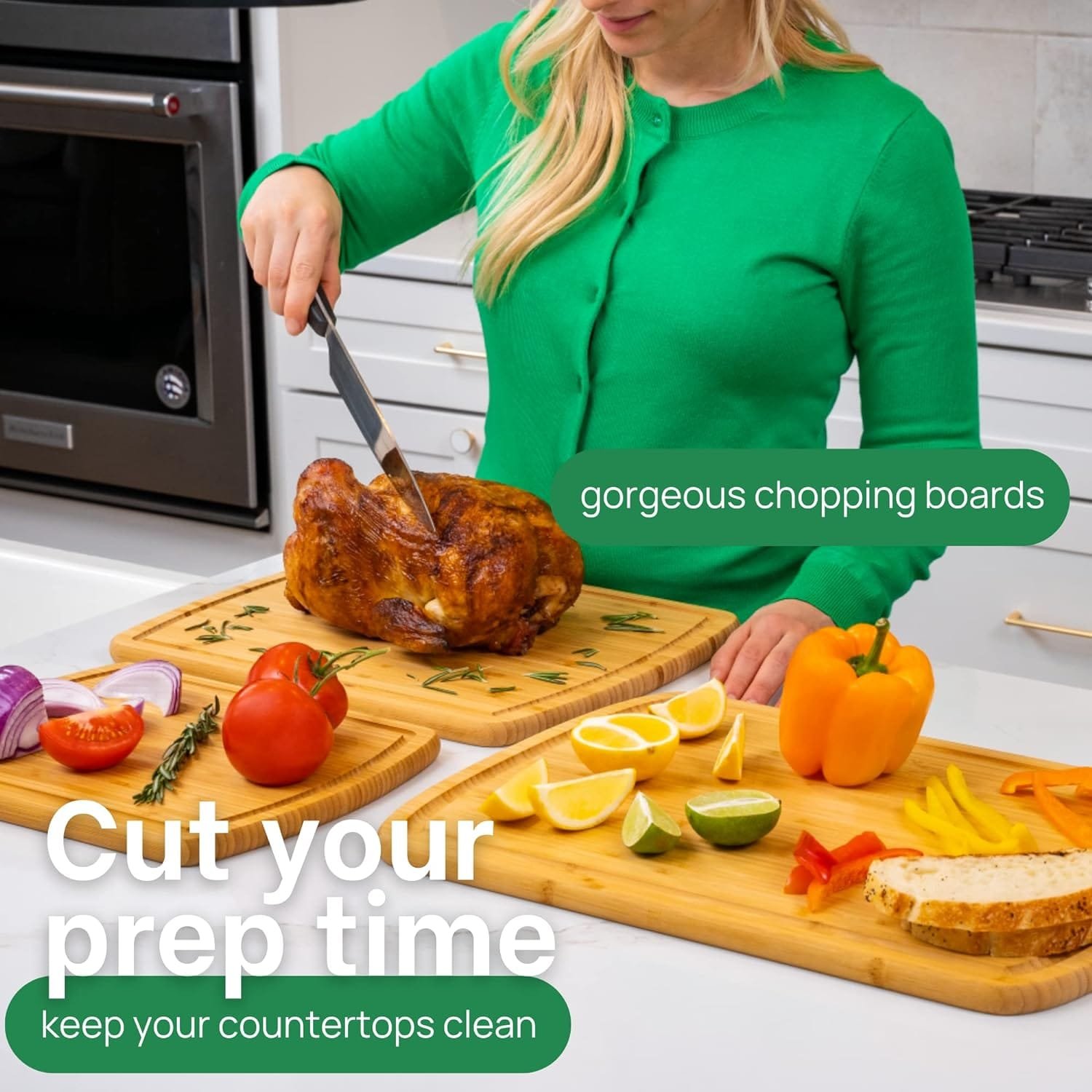 GREENER CHEF Organic Bamboo Cutting Board Set of 3 with Lifetime Replacements - Wood Cutting Board Set with Juice Groove - Wooden Chopping Board Set for Kitchen, Meat, Vegetables and Cheese GREENER CHEF Organic Bamboo Cutting Board Set of 3 with Lifetime Replacements - Wood Cutting Board Set with Juice Groove - Wooden Chopping Board Set for Kitchen, Meat, Vegetables and Cheese
