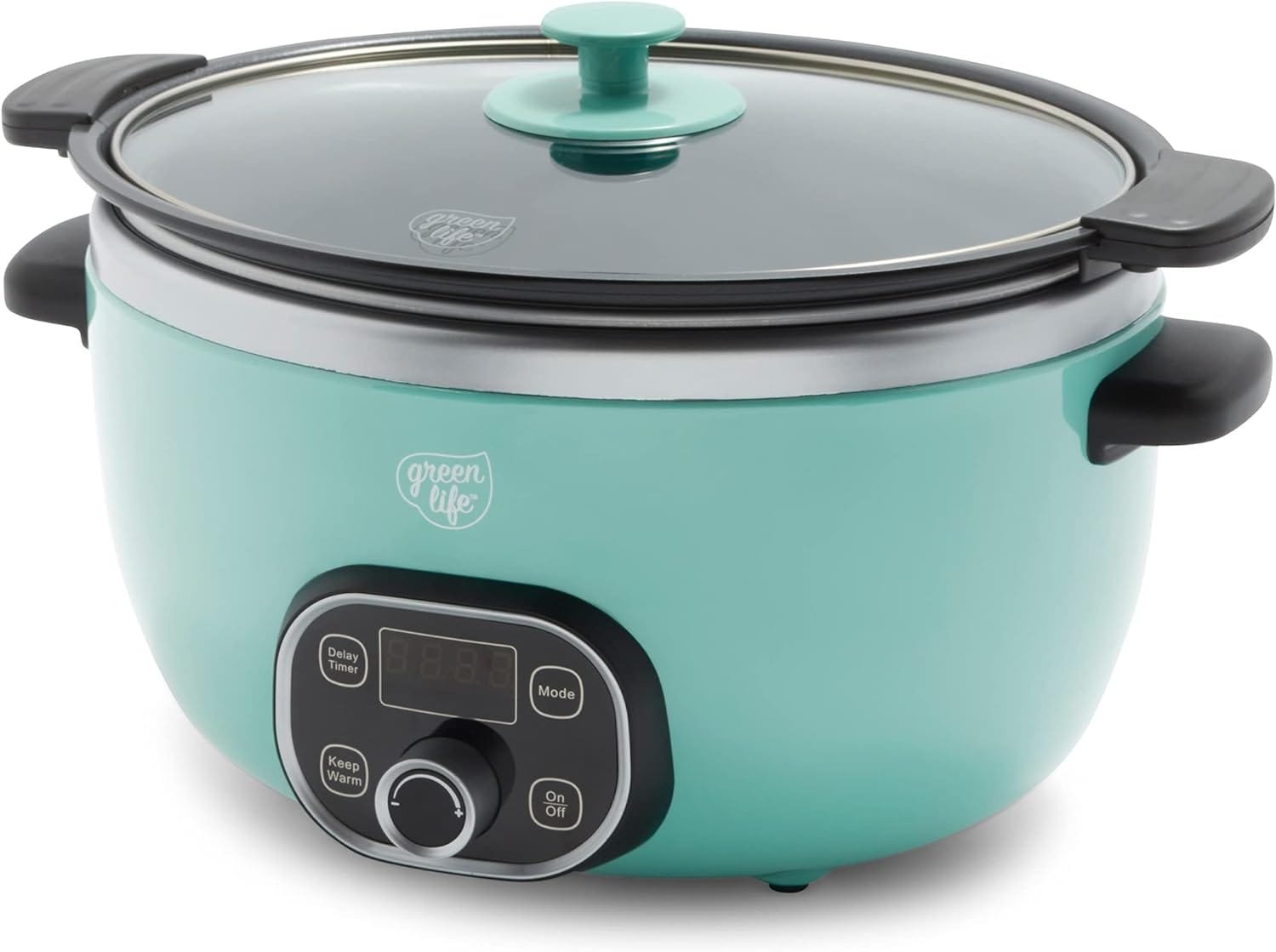 GreenLife Cook Duo Healthy Ceramic Nonstick Programmable 6 Quart Family-Sized Slow Cooker, PFAS-Free, Removable Lid and Pot, Digital Timer, Dishwasher Safe Parts, Turquoise