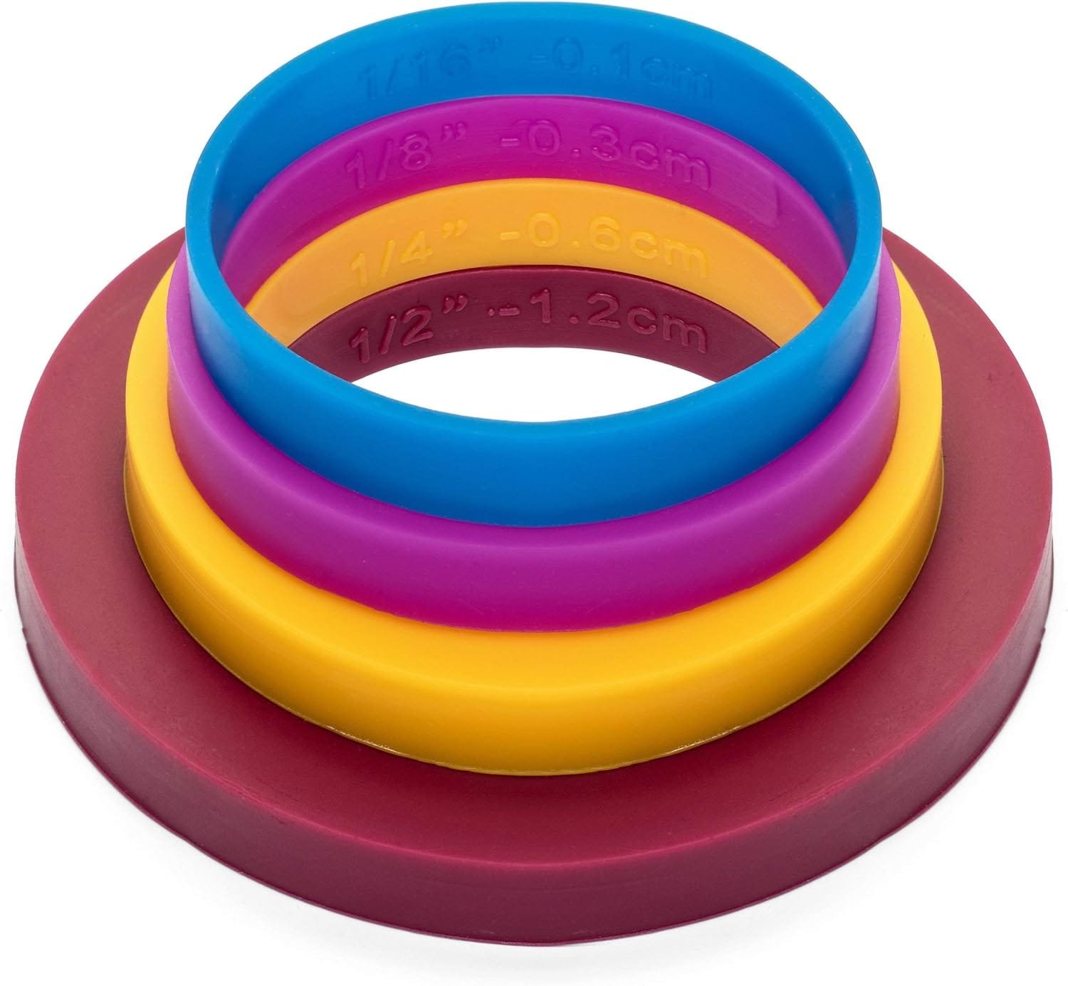 GreenOlive Rolling Pin Guide Ring Spacer Bands (8 Piece Set) Multicolored Flexible Silicone Slip On Baking Accessories Fit 1 3/4” to 2” Wide Dough Rollers