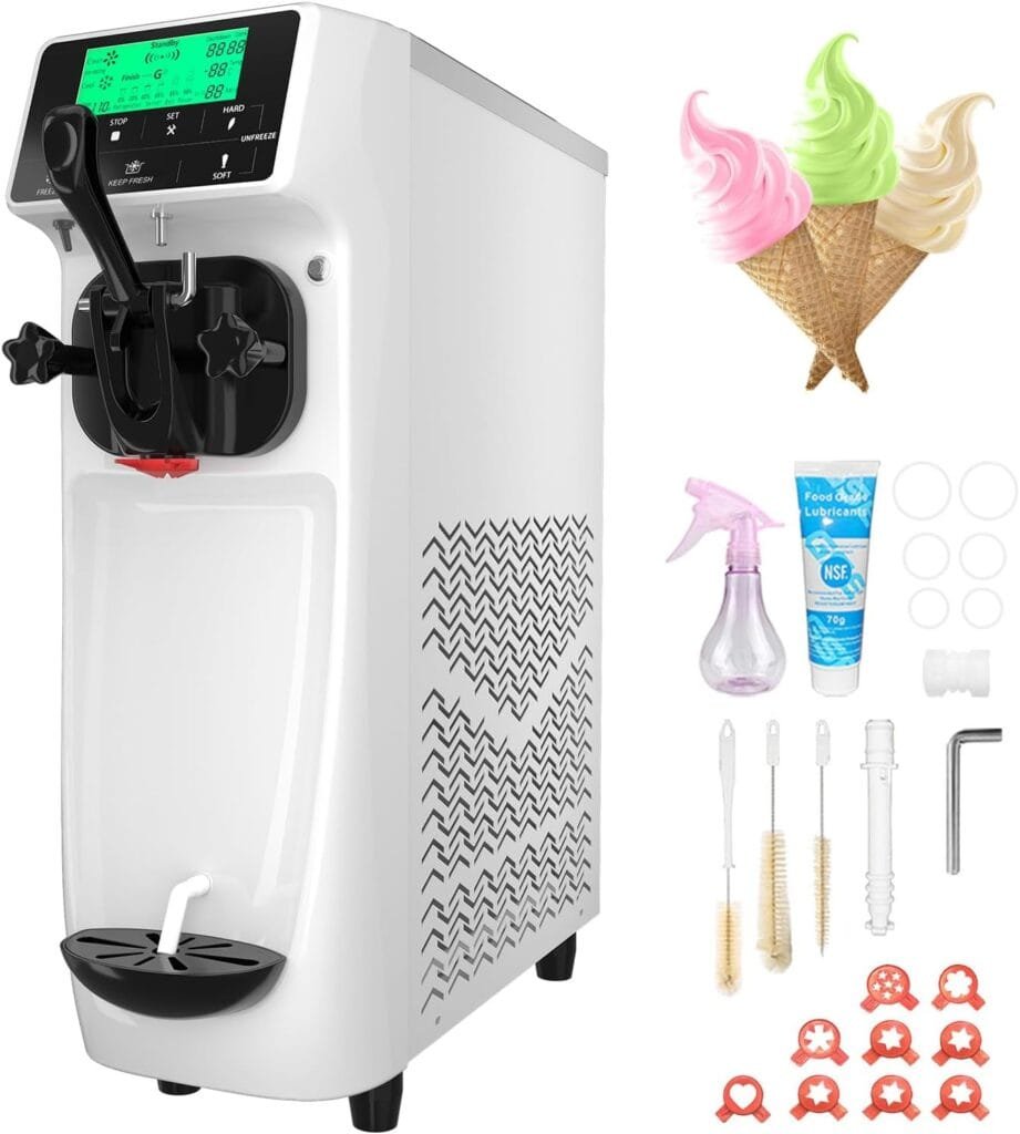 GSEICE Soft Serve Ice Cream Machine for Home, 3.2 to 4.2 Gal/H Ice Cream Maker Machine with Pre-cooling, 1050W Single Flavor Commercial Ice Cream Machine Machine with 1.6 Gal Tank
