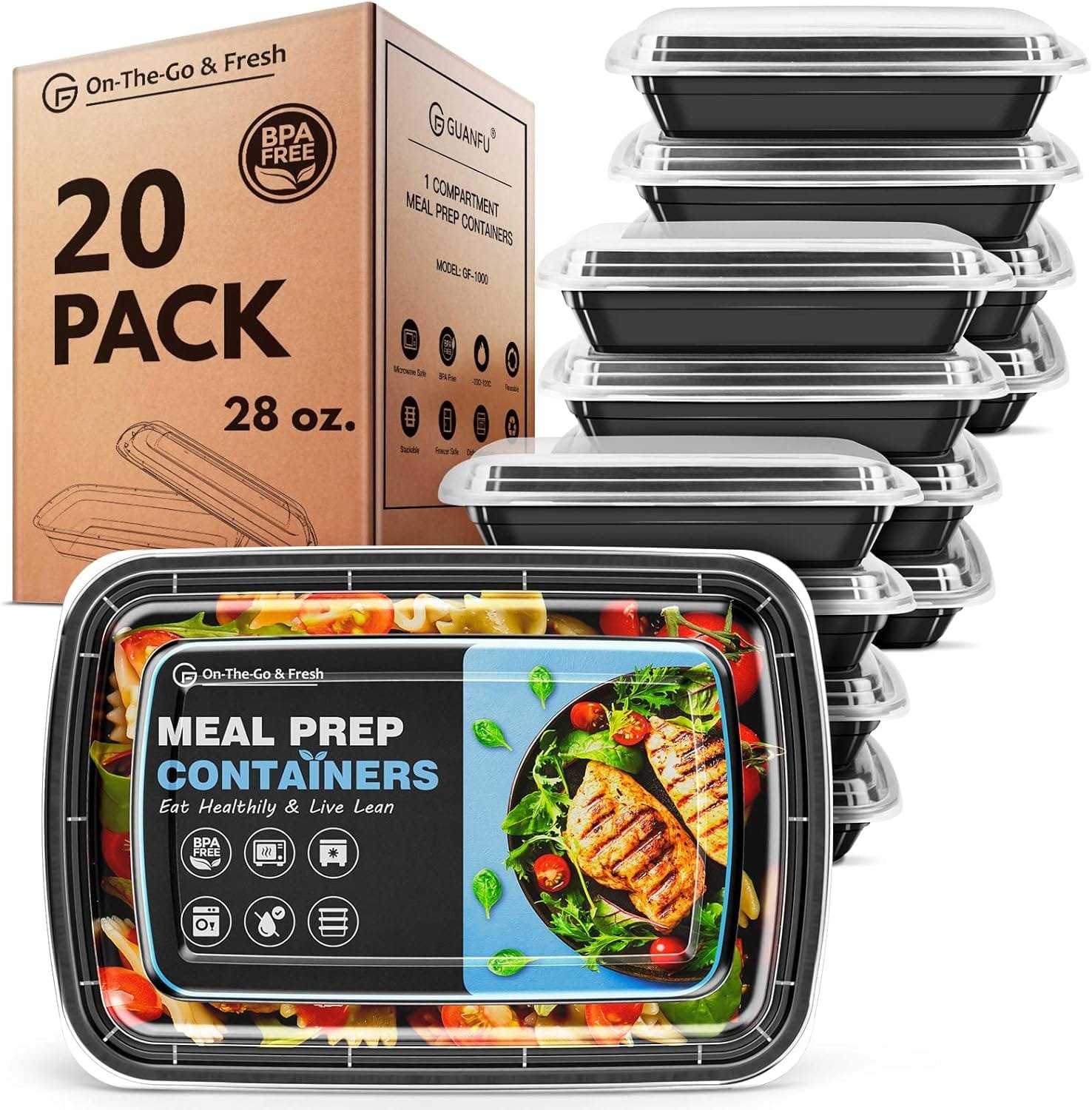 GUANFU Meal Prep Containers Reusable, 20 Pack Extra-Thick Food Storage Containers w/Lids Plastic Bento Box BPA Free Lunch Boxes Disposable Stackable Microwave Dishwasher Freezer Safe(28 oz) GUANFU Meal Prep Containers Reusable, 20 Pack Extra-Thick Food Storage Containers w/Lids Plastic Bento Box BPA Free Lunch Boxes Disposable Stackable Microwave Dishwasher Freezer Safe(28 oz)