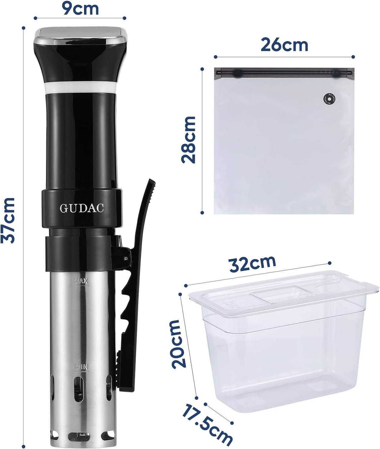 Gudac Sous Vide Precision Cooker, 1100 Watts, Sous Vide Machine Kit, Immersion Circulator, With 6L Water Container and 10pcs Sous Vide Bags