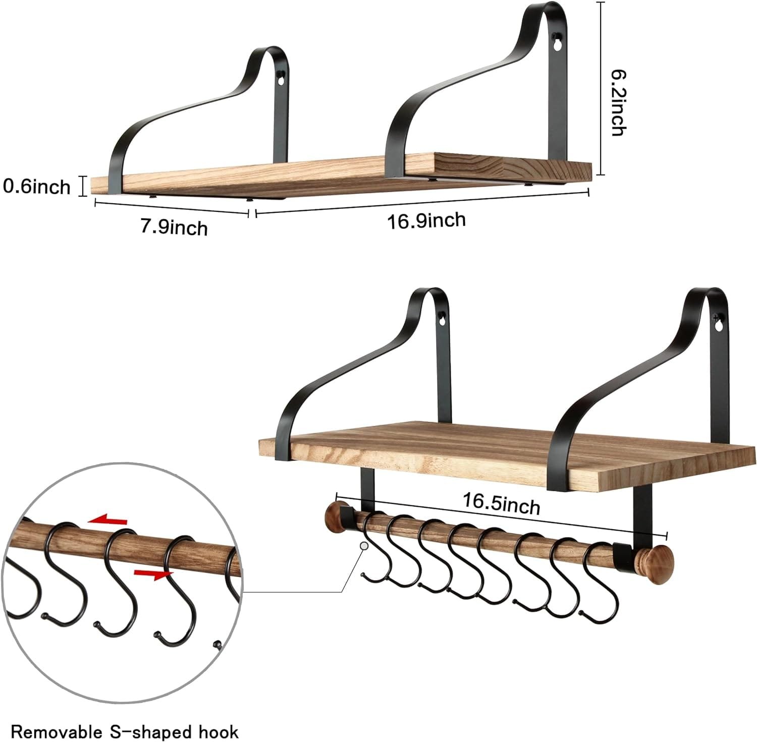 Gurfury Wooden Hanging Pot Rack with 8 hooks - Farmhouse Style Wall Mount Multifunctional Cookware Organizer Rack Kitchen Storage for Pans Utensils (Natural)