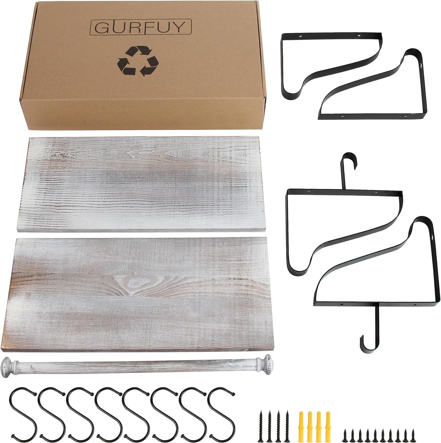 Gurfury Wooden Hanging Pot Rack with 8 hooks - Farmhouse Style Wall Mount Multifunctional Cookware Organizer Rack Kitchen Storage for Pans Utensils (Natural)