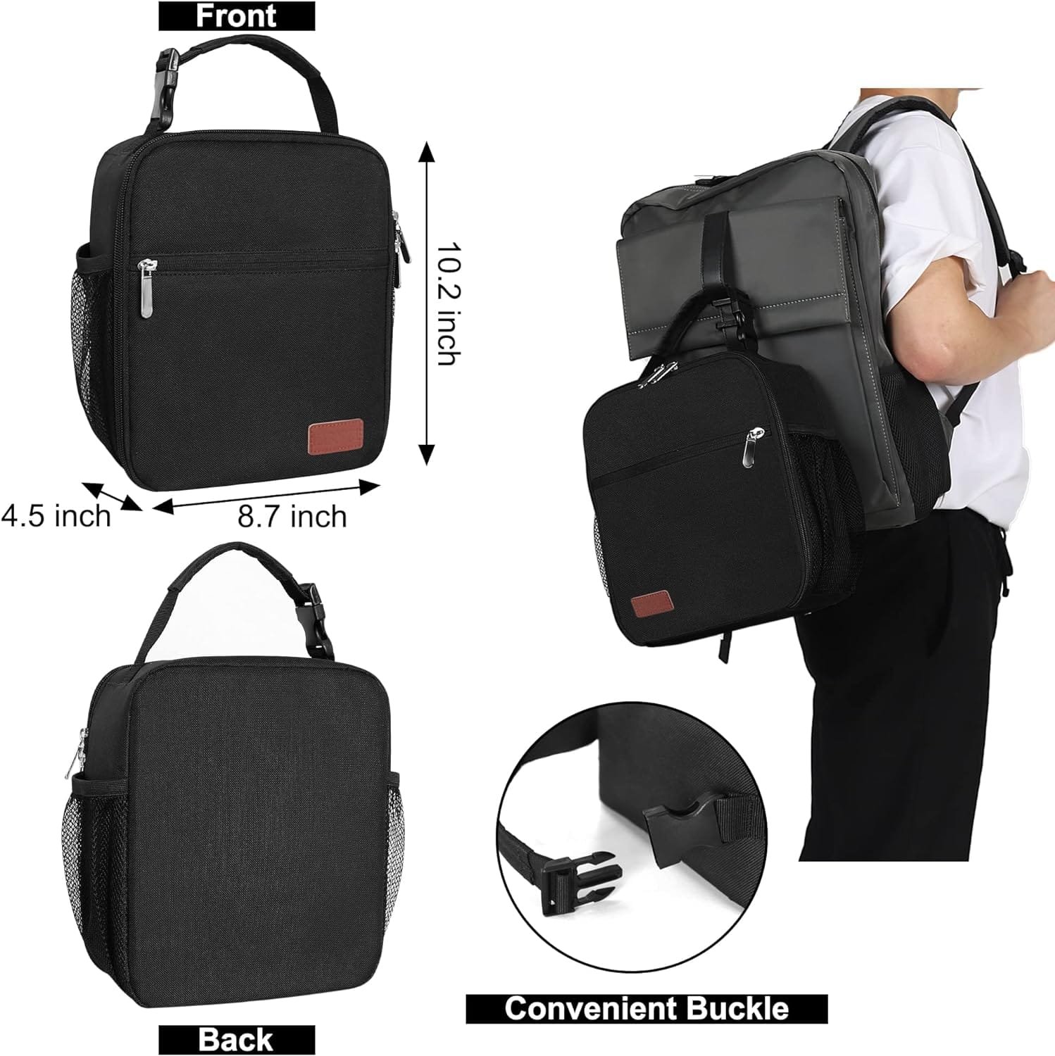 HABOPET Lunch Box for Men  Women Durable Lunch Bag for Adults Reusable Small Lunchbox Black