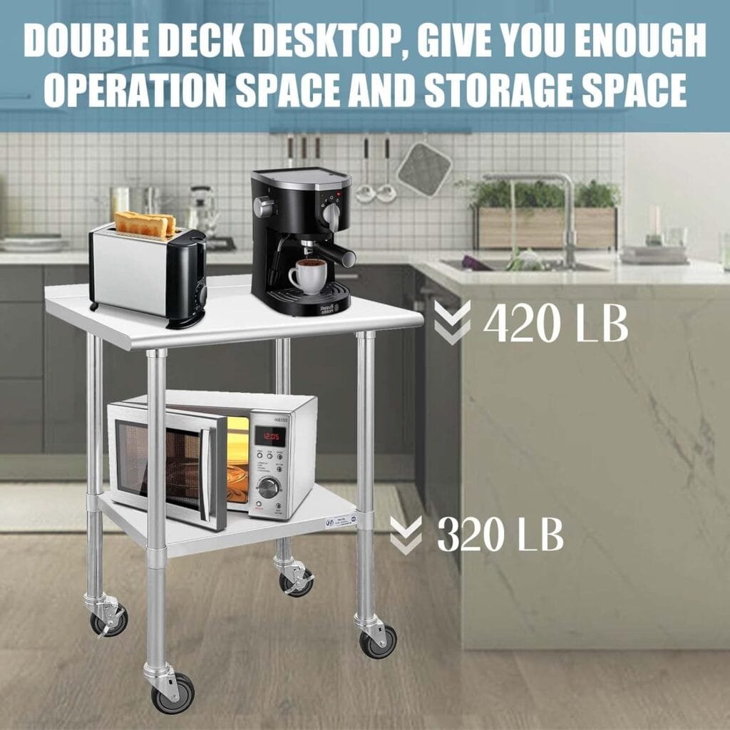 Hally Stainless Steel Table for Prep  Work 24 x 60 Inches with Caster Wheels, NSF Commercial Heavy Duty Table with Undershelf and Backsplash for Restaurant, Home and Hotel Hally Stainless Steel Table for Prep  Work 24 x 60 Inches with Caster Wheels, NSF Commercial Heavy Duty Table with Undershelf and Backsplash for Restaurant, Home and Hotel