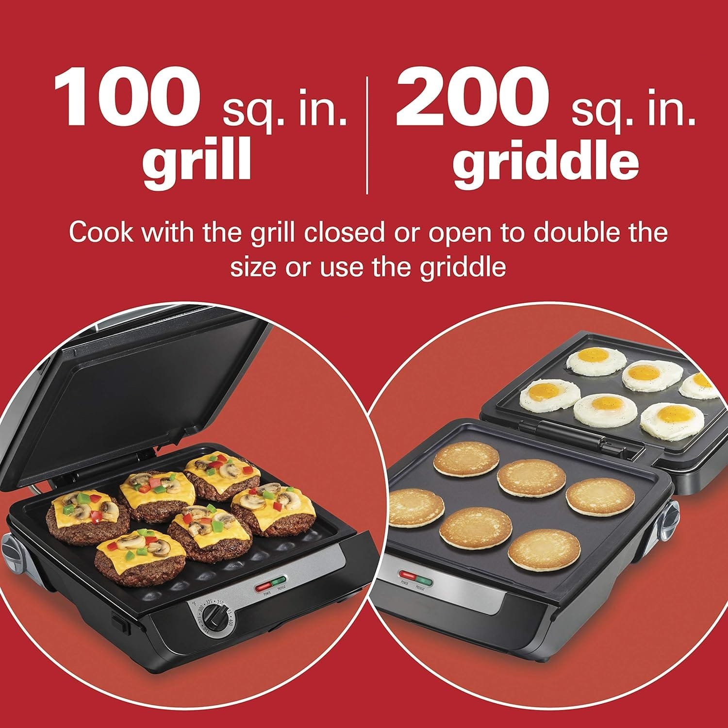 Hamilton Beach 4-in-1 Indoor Grill Electric Griddle Combo with Bacon Cooker, Opens Flat to Double Cooking Surface, Removable Nonstick Plates, Black Silver (25601) Hamilton Beach 4-in-1 Indoor Grill Electric Griddle Combo with Bacon Cooker, Opens Flat to Double Cooking Surface, Removable Nonstick Plates, Black Silver (25601)