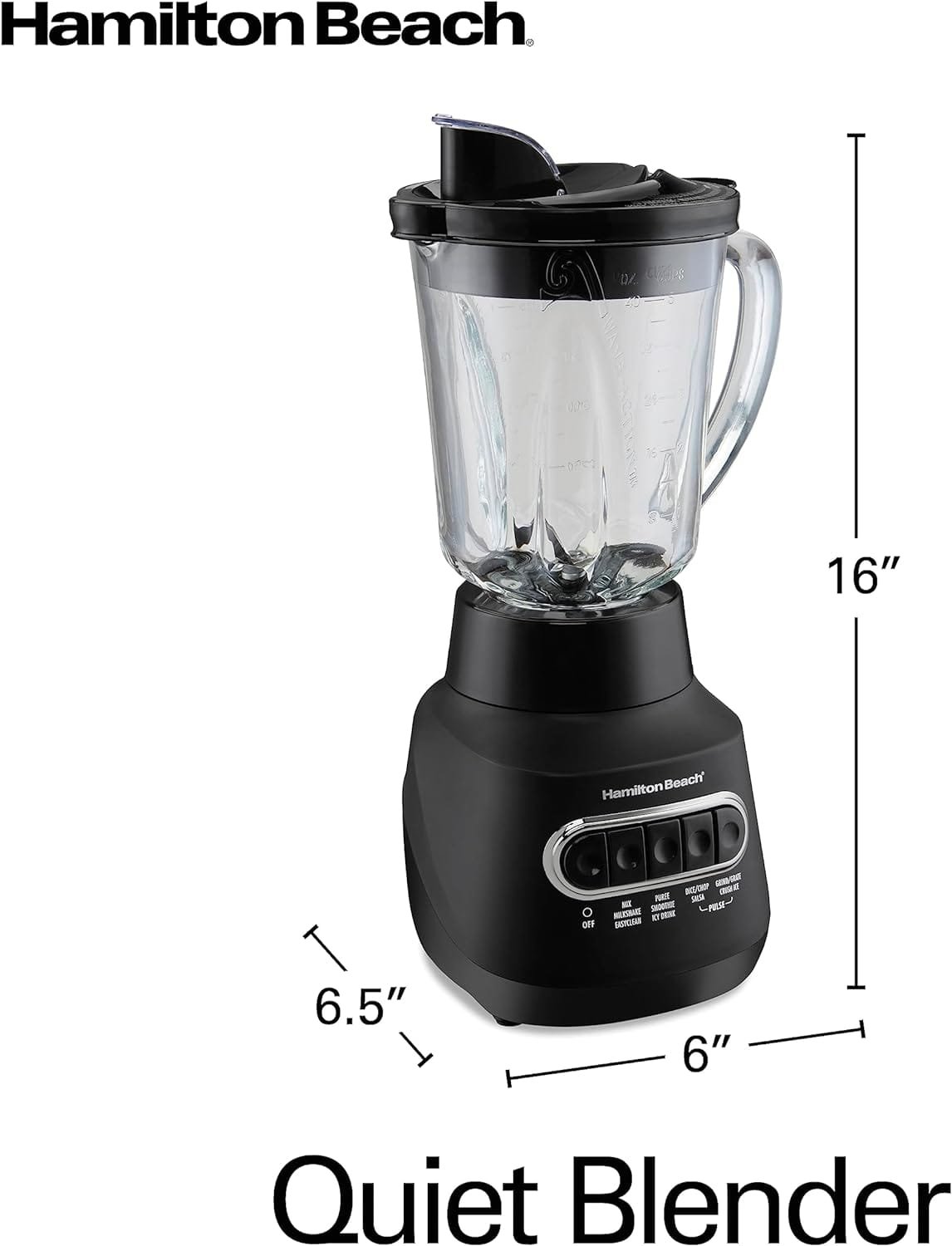Hamilton Beach 58175 Quiet Blender for Shakes and Smoothies, Puree, Crush Stainless Steel Ice Sabre Blades, 800 Watts, Shatter-Resistant 40oz Glass Jar, Black