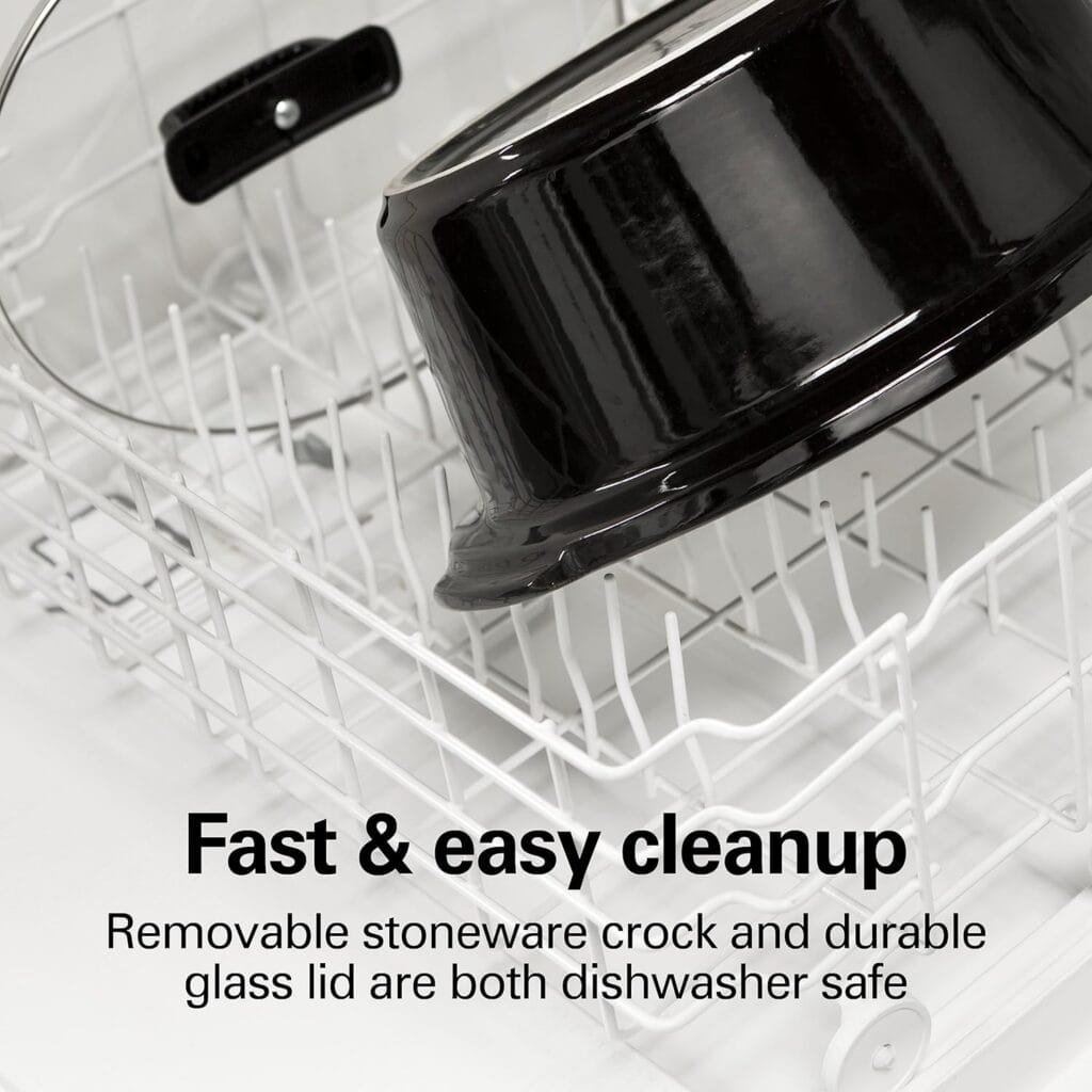 Hamilton Beach 6-Quart Slow Cooker with 3 Cooking Settings, Dishwasher-Safe Stoneware Crock  Glass Lid, Silver (33665G)