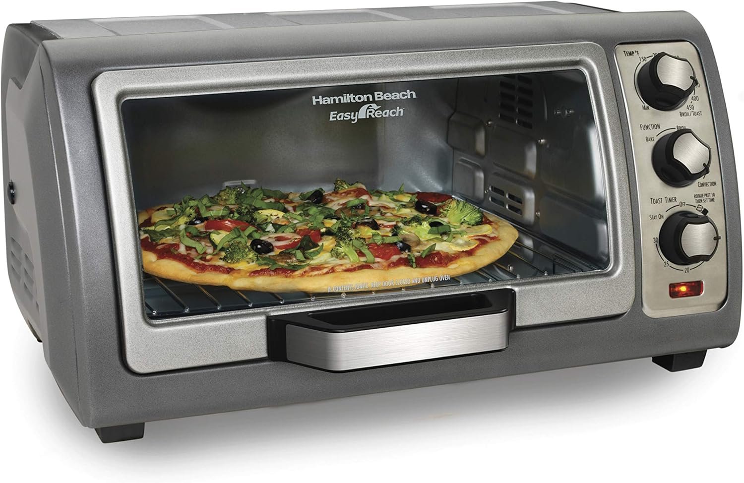 Hamilton Beach 6 Slice Convection Toaster Oven With Easy Reach Roll-Top Door, Bake, Broil Toast Functions, Auto Shutoff, Silver (31123DA) Hamilton Beach 6 Slice Convection Toaster Oven With Easy Reach Roll-Top Door, Bake, Broil Toast Functions, Auto Shutoff, Silver (31123DA)