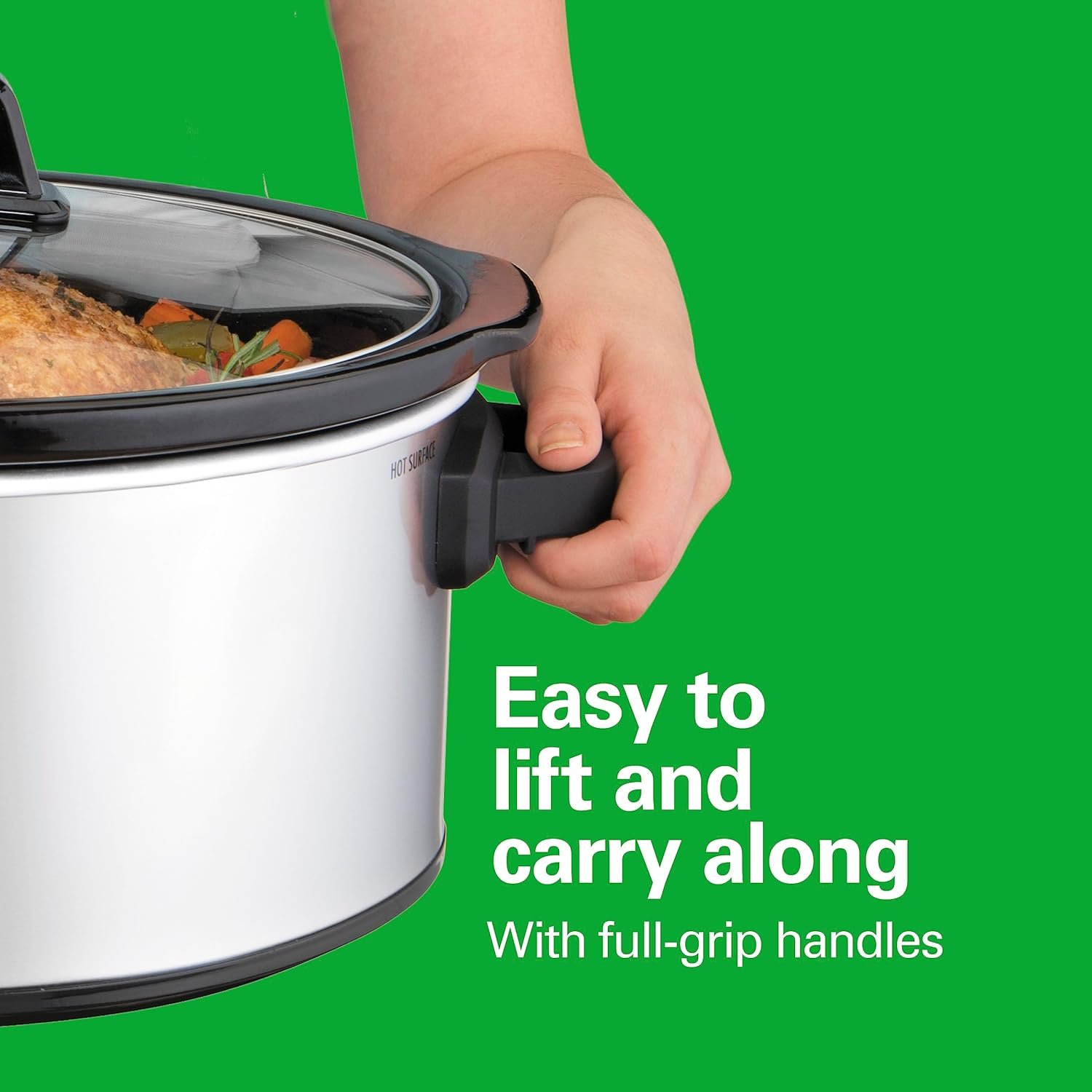 Hamilton Beach 7-Quart Portable Slow Cooker Serves 8+, Dishwasher Safe Crock, Lid Latch Strap for Travel, Brushed Silver