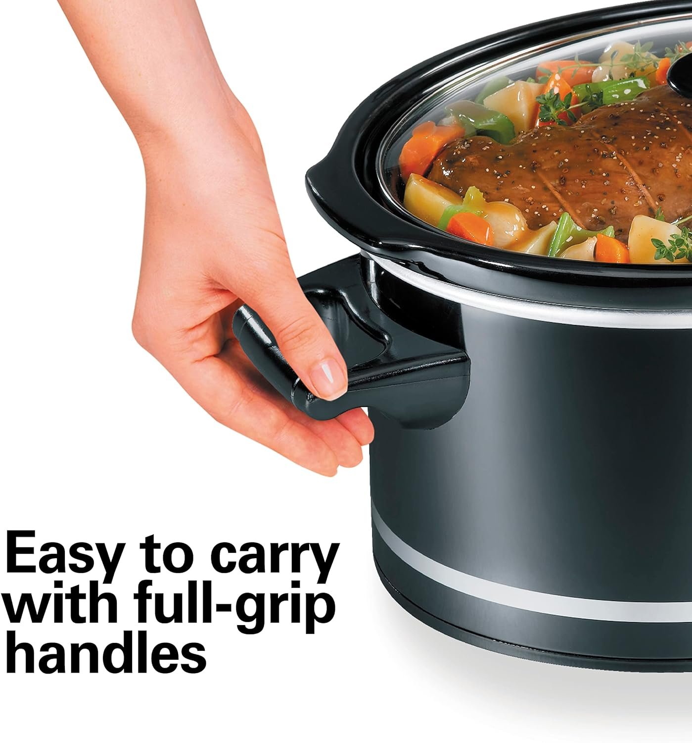 Hamilton Beach 7-Quart Portable Slow Cooker Serves 8+, Dishwasher Safe Crock, Lid Latch Strap for Travel, Brushed Silver