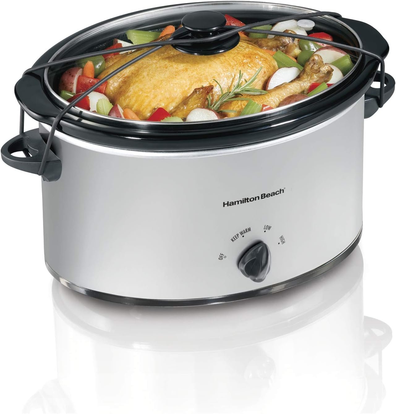 hamilton-beach-7-quart-portable-slow-cooker-serves-8-dishwasher-safe-crock-lid-latch-strap-for-travel-brushed-silver - Cooking Appliance World