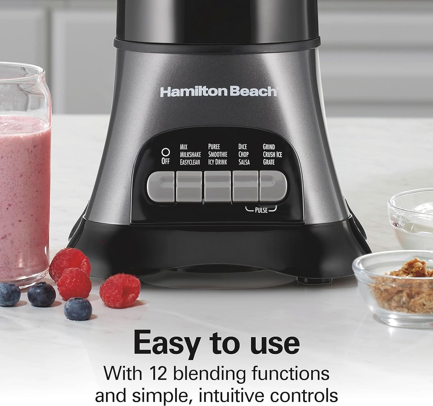 Hamilton Beach Blender for Shakes and Smoothies Food Processor Combo, With 40oz Glass Jar, Portable Blend-In Travel Cup 3 Cup Electric Food Chopper Attachment, 700 Watts, Gray Black (58163) Hamilton Beach Blender for Shakes and Smoothies Food Processor Combo, With 40oz Glass Jar, Portable Blend-In Travel Cup 3 Cup Electric Food Chopper Attachment, 700 Watts, Gray Black (58163)
