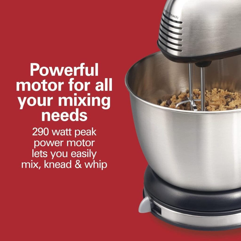 Hamilton Beach Classic Stand and Hand Mixer, 4 Quarts, 6 Speeds with QuickBurst, Bowl Rest, 290 Watts Peak Power, Black and Stainless Hamilton Beach Classic Stand and Hand Mixer, 4 Quarts, 6 Speeds with QuickBurst, Bowl Rest, 290 Watts Peak Power, Black and Stainless