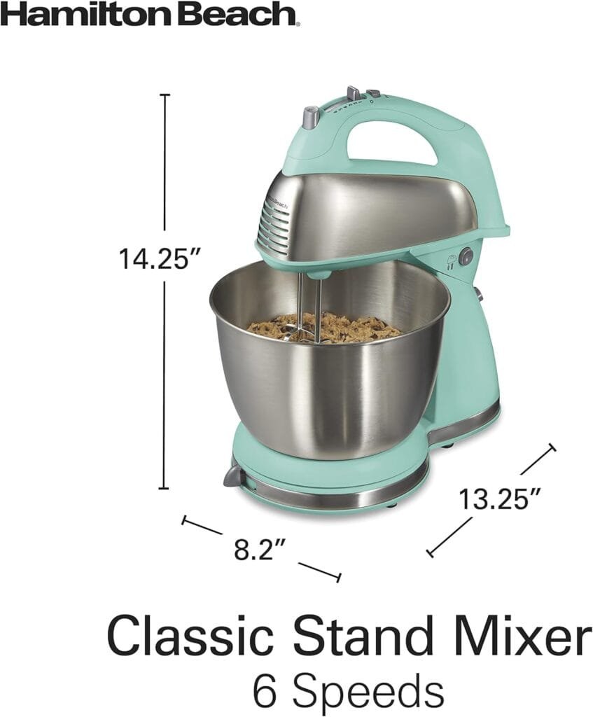 Hamilton Beach Classic Stand and Hand Mixer, 4 Quarts, 6 Speeds with QuickBurst, Bowl Rest, 290 Watts Peak Power, Blue (64658) Hamilton Beach Classic Stand and Hand Mixer, 4 Quarts, 6 Speeds with QuickBurst, Bowl Rest, 290 Watts Peak Power, Blue (64658)