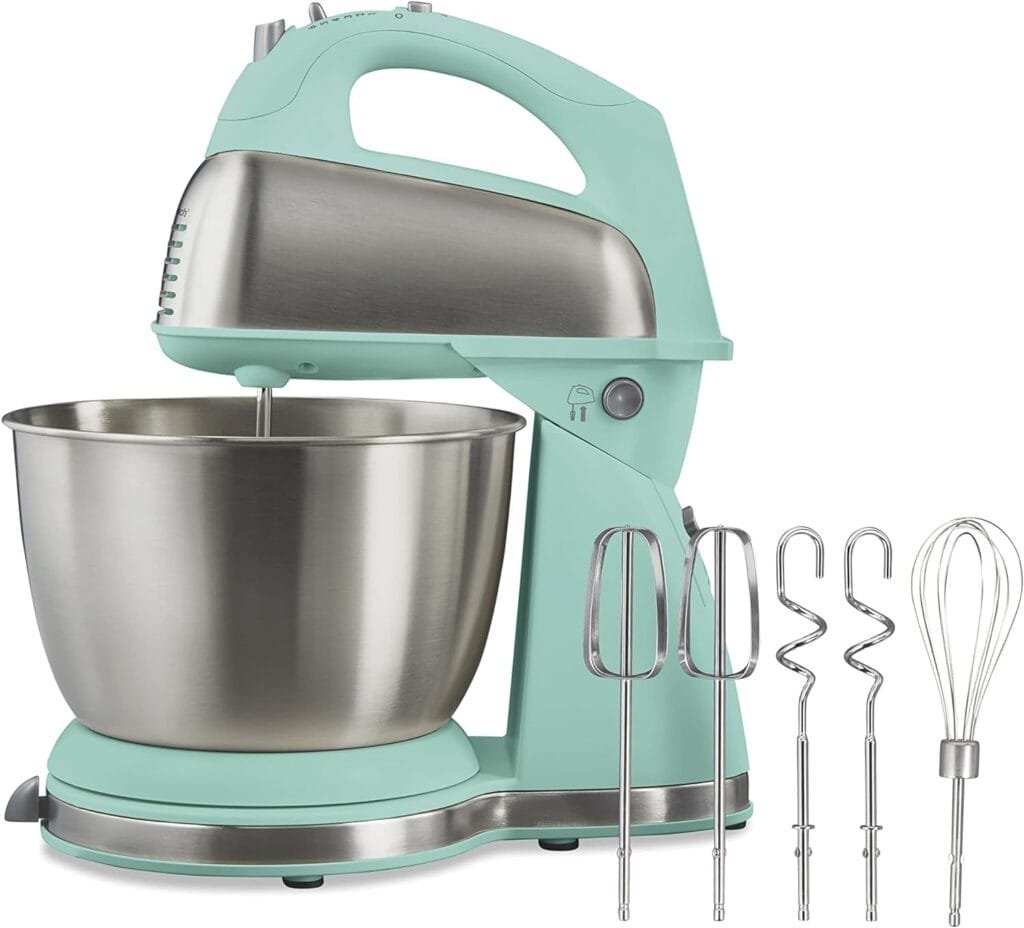 Hamilton Beach Classic Stand and Hand Mixer, 4 Quarts, 6 Speeds with QuickBurst, Bowl Rest, 290 Watts Peak Power, Blue (64658) Hamilton Beach Classic Stand and Hand Mixer, 4 Quarts, 6 Speeds with QuickBurst, Bowl Rest, 290 Watts Peak Power, Blue (64658)