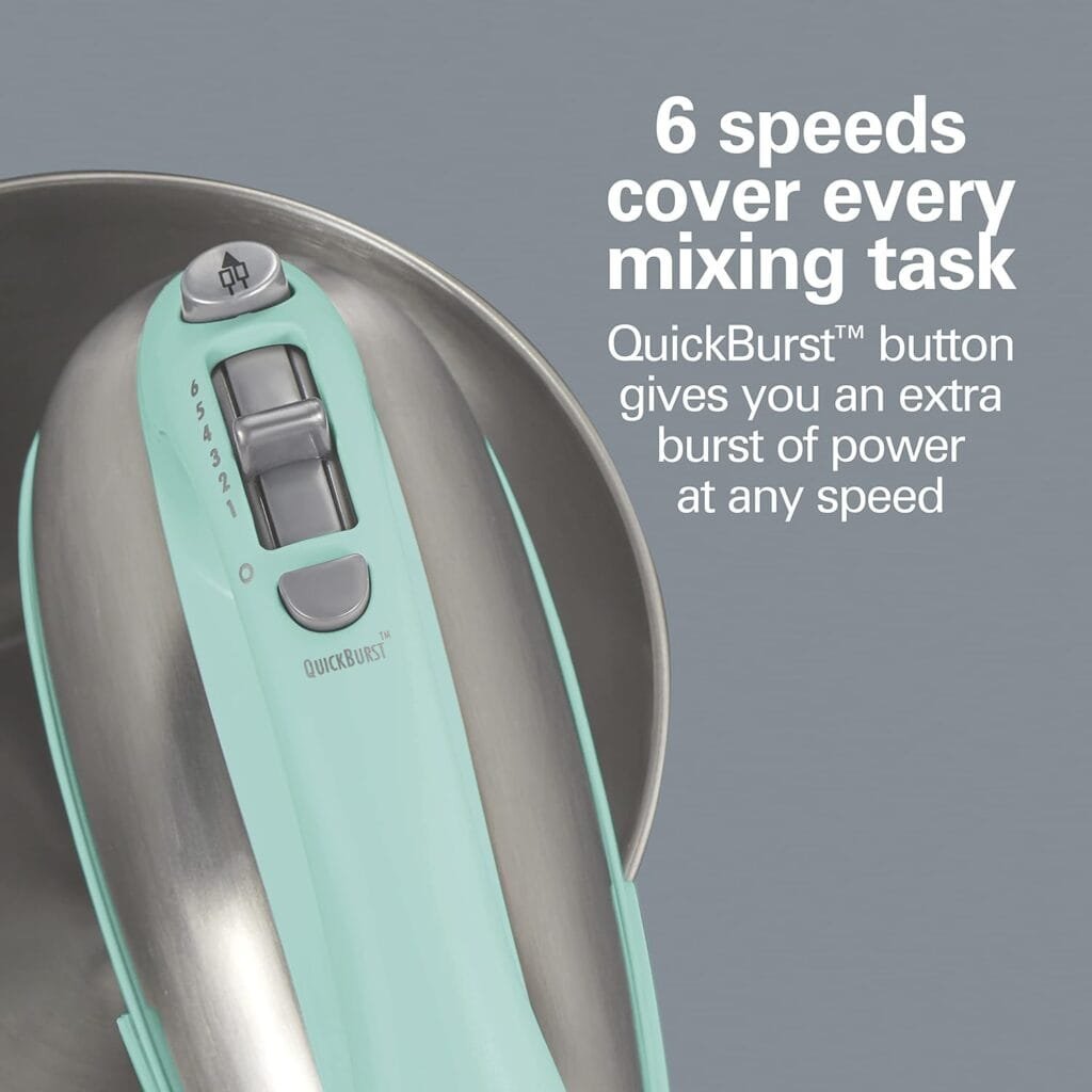 Hamilton Beach Classic Stand and Hand Mixer, 4 Quarts, 6 Speeds with QuickBurst, Bowl Rest, 290 Watts Peak Power, Blue (64658) Hamilton Beach Classic Stand and Hand Mixer, 4 Quarts, 6 Speeds with QuickBurst, Bowl Rest, 290 Watts Peak Power, Blue (64658)