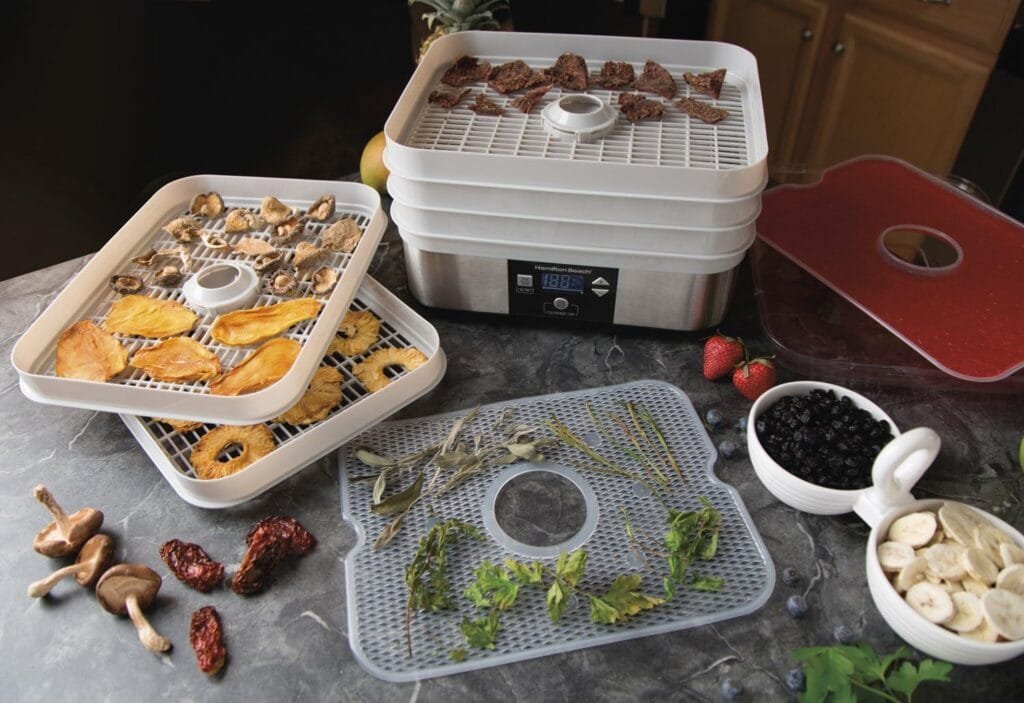 Hamilton Beach Digital Food Dehydrator for Fruit and Jerky, Vegetables and More, 5 Trays, Adjustable Temperature, 48 Hour Timer + Auto Shutoff, Grey (32100A) Hamilton Beach Digital Food Dehydrator for Fruit and Jerky, Vegetables and More, 5 Trays, Adjustable Temperature, 48 Hour Timer + Auto Shutoff, Grey (32100A)