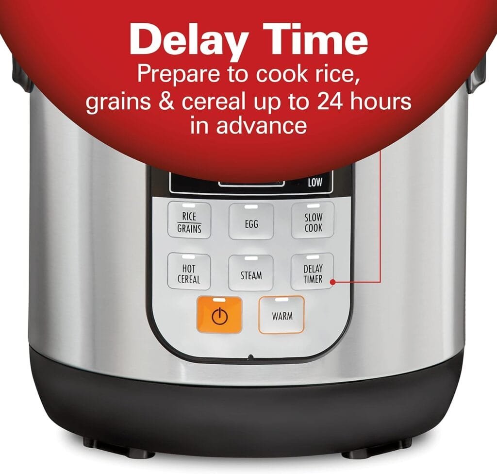 Hamilton Beach Digital Programmable Rice Cooker  Food Steamer, 8 Cups Cooked (4 Uncooked), With Steam  Rinse Basket, Stainless Steel (37518)