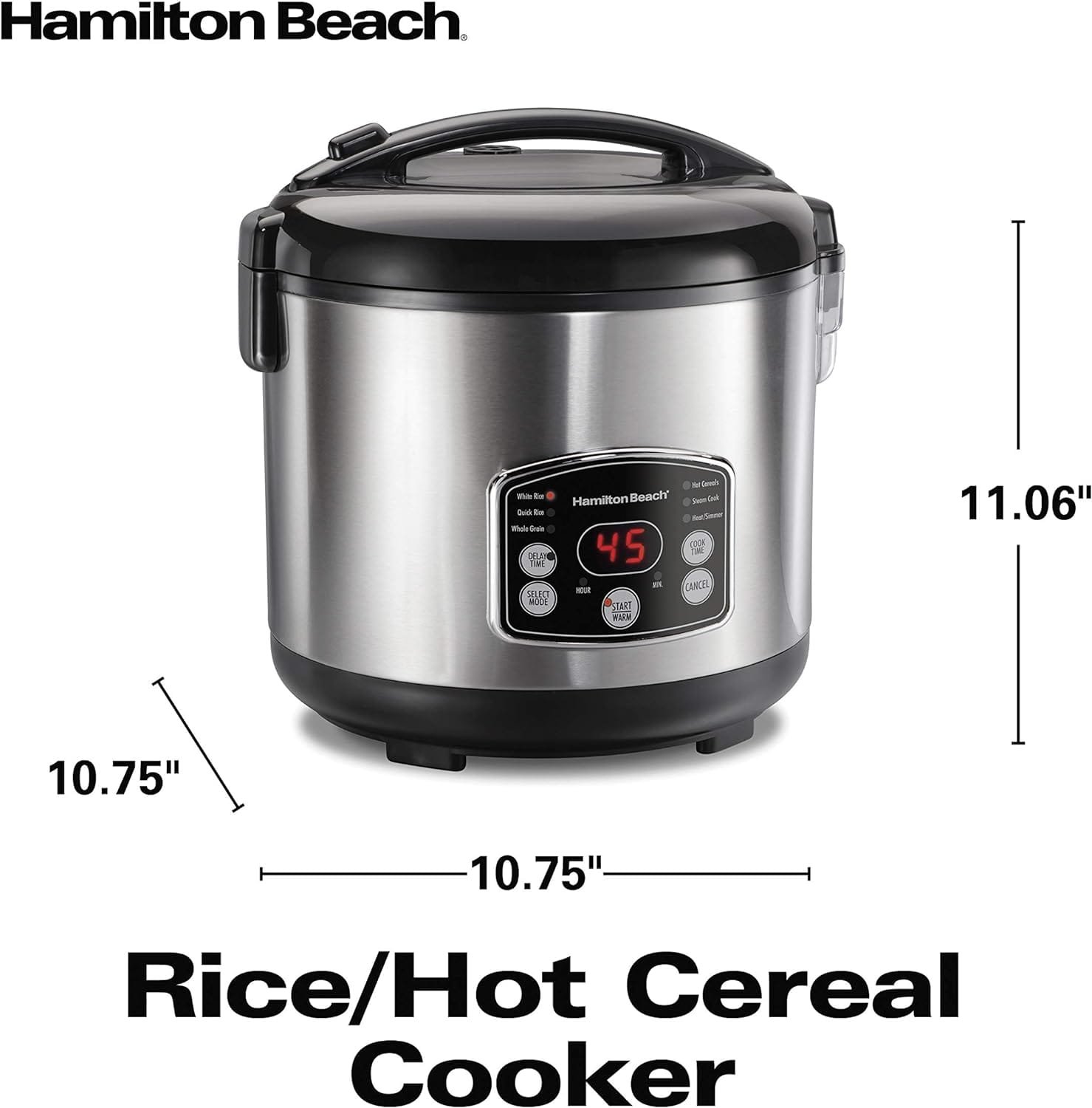 Hamilton Beach Digital Programmable Rice Cooker  Food Steamer, with Slow Hard-Boiled Egg Functions, Egg/Steam Tray, Small  Compact, 6 Cups Cooked (3 Uncooked), Stainless Steel (37524)