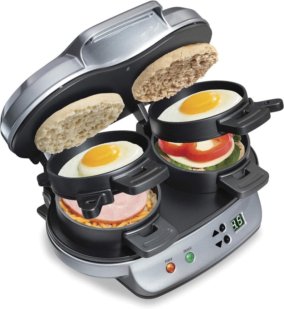 Hamilton Beach Dual Breakfast Sandwich Maker with Timer, Silver (25490A) Hamilton Beach Dual Breakfast Sandwich Maker with Timer, Silver (25490A)
