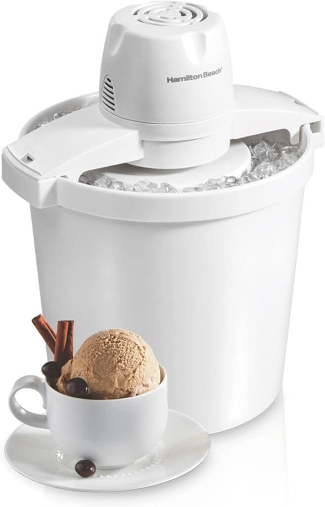 Hamilton Beach Electric Automatic Ice Cream Maker  Frozen Yogurt Machine, Makes Custard, Sorbet, Gelato and Sherbet, 4 Quart, White