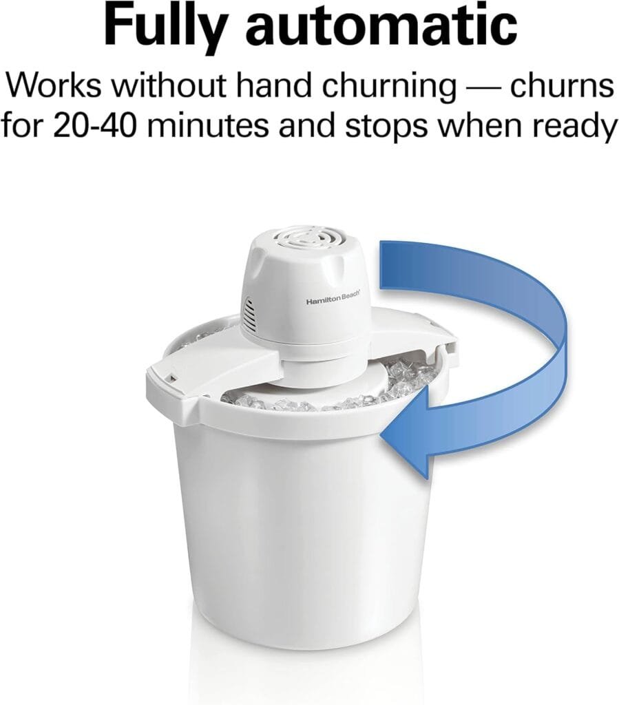 Hamilton Beach Electric Automatic Ice Cream Maker  Frozen Yogurt Machine, Makes Custard, Sorbet, Gelato and Sherbet, 4 Quart, White