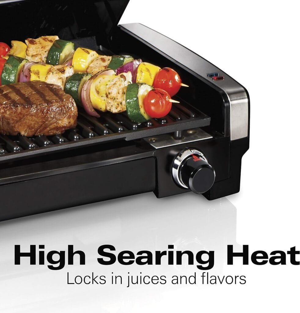 Hamilton Beach Electric Indoor Searing Grill with Adjustable Temperature Control to 450F, Removable Nonstick Grate, 118 sq. in. Surface Serves 6, Stainless Steel Hamilton Beach Electric Indoor Searing Grill with Adjustable Temperature Control to 450F, Removable Nonstick Grate, 118 sq. in. Surface Serves 6, Stainless Steel