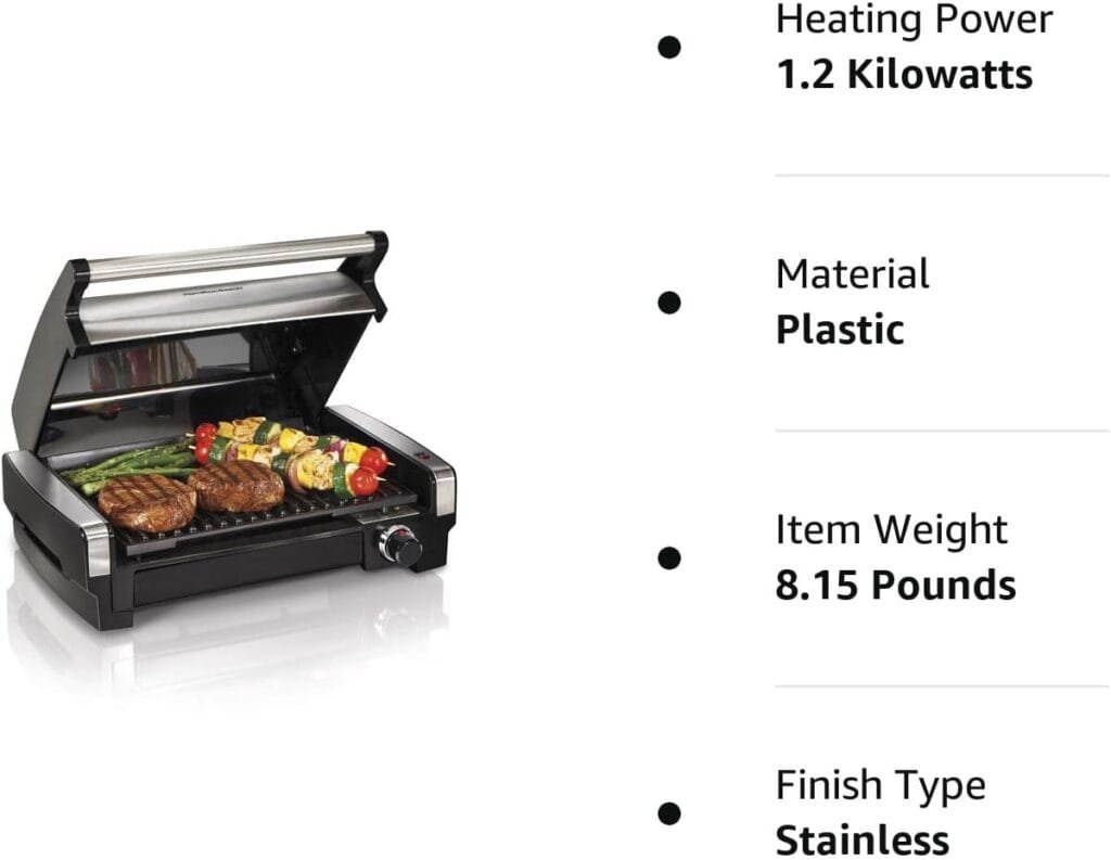 Hamilton Beach Electric Indoor Searing Grill with Adjustable Temperature Control to 450F, Removable Nonstick Grate, 118 sq. in. Surface Serves 6, Stainless Steel Hamilton Beach Electric Indoor Searing Grill with Adjustable Temperature Control to 450F, Removable Nonstick Grate, 118 sq. in. Surface Serves 6, Stainless Steel
