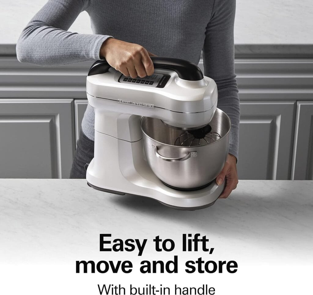 Hamilton Beach Electric Stand Mixer, 4 Quarts, Dough Hook, Flat Beater Attachments, Splash Guard 7 Speeds with Whisk, Black with Top Handle Hamilton Beach Electric Stand Mixer, 4 Quarts, Dough Hook, Flat Beater Attachments, Splash Guard 7 Speeds with Whisk, Black with Top Handle