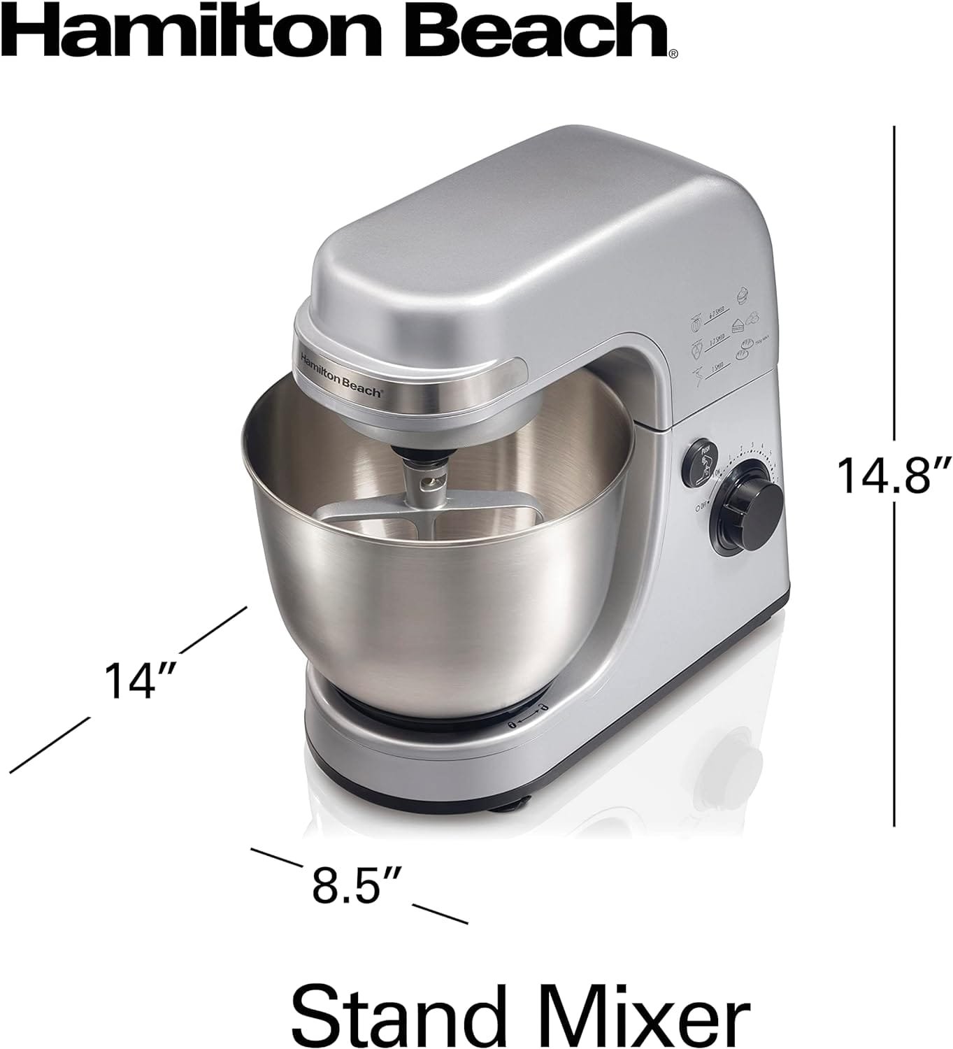 Hamilton Beach Electric Stand Mixer, 4 Quarts, Dough Hook, Flat Beater Attachments, Splash Guard 7 Speeds with Whisk, Red