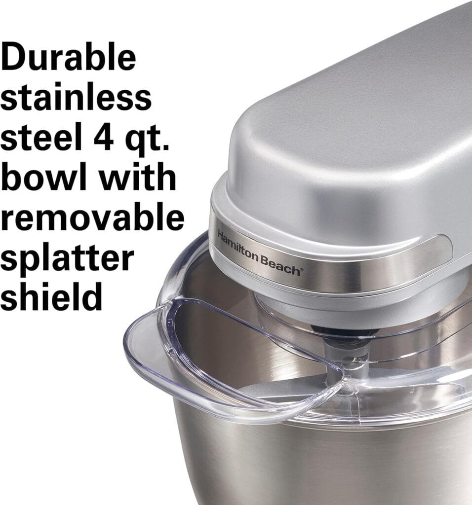 Hamilton Beach Electric Stand Mixer, 4 Quarts, Dough Hook, Flat Beater Attachments, Splash Guard 7 Speeds with Whisk, Silver Hamilton Beach Electric Stand Mixer, 4 Quarts, Dough Hook, Flat Beater Attachments, Splash Guard 7 Speeds with Whisk, Silver