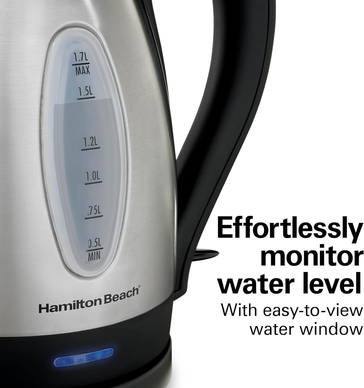 Hamilton Beach Electric Tea Kettle, Water Boiler  Heater, 1.7 Liter, Cordless Serving, 1500 Watts for Fast Boiling, Auto-Shutoff and Boil-Dry Protection, Stainless Steel (40880)
