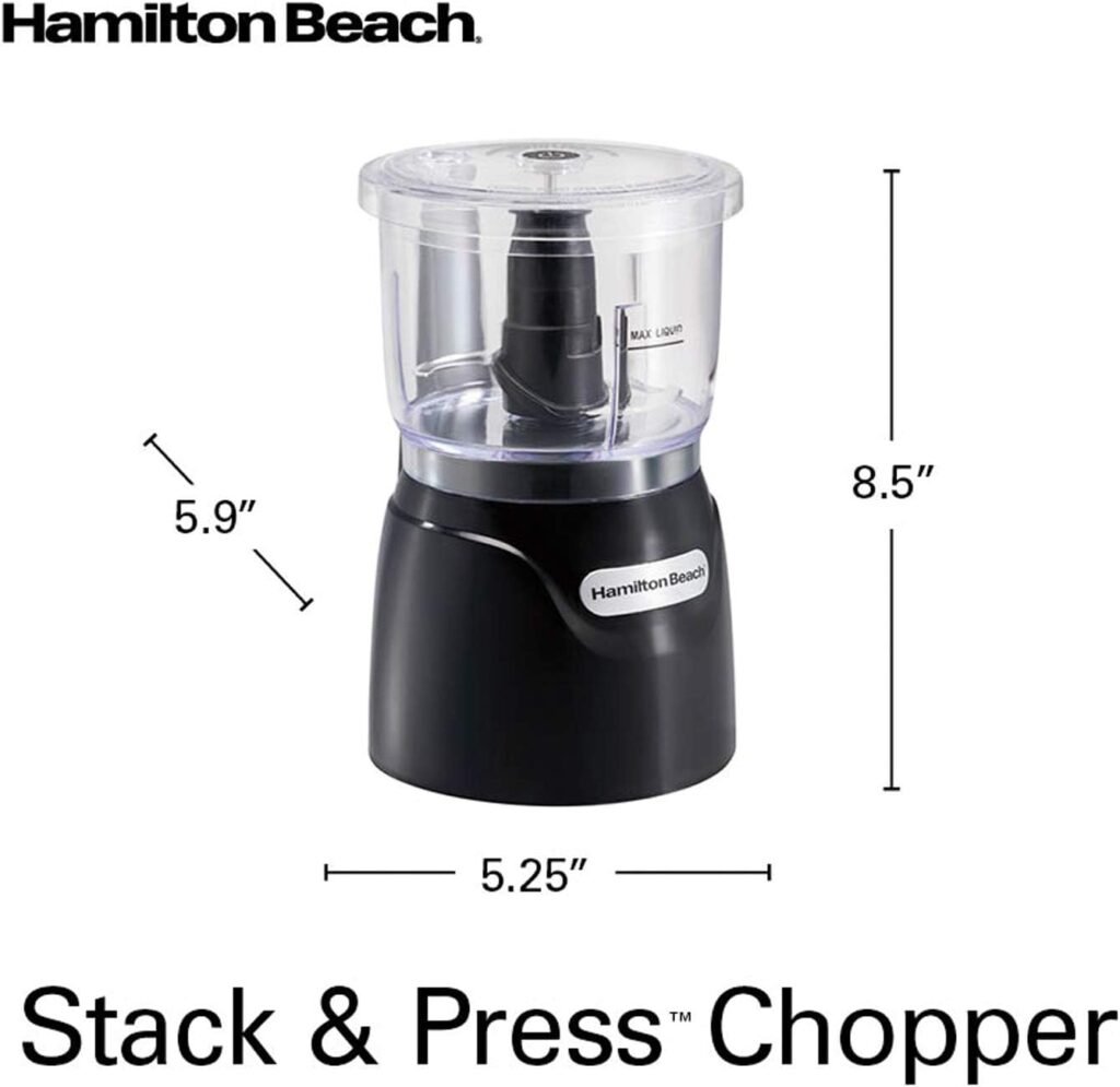 Hamilton Beach Electric Vegetable Chopper  Mini Food Processor, 3-Cup, 350 Watts, for Dicing, Mincing, and Puree, Black (72850)