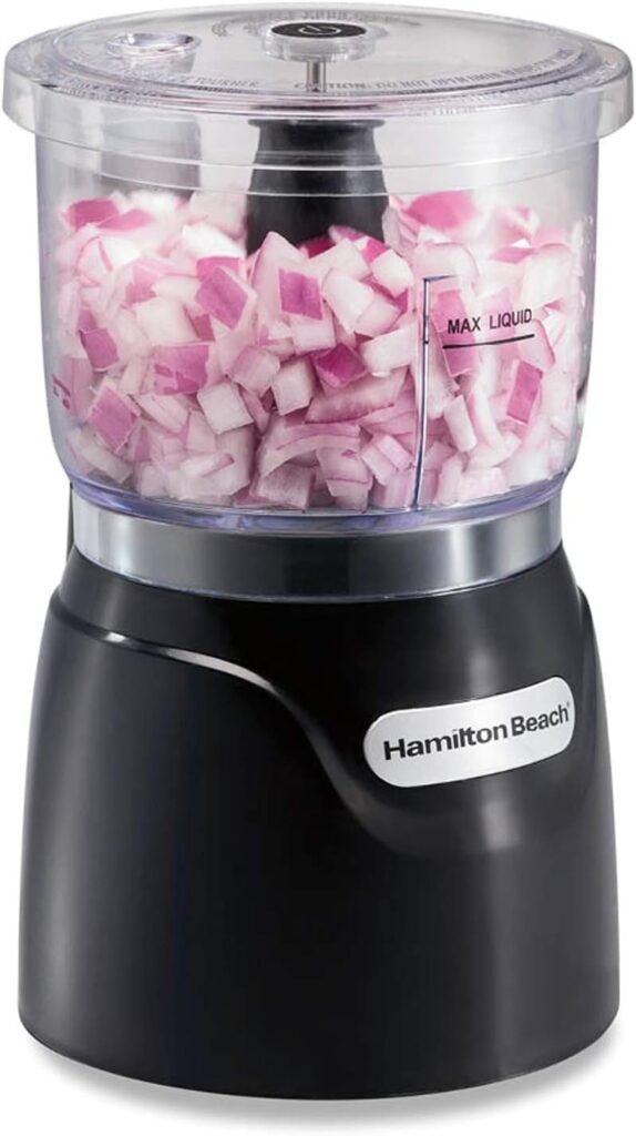 Hamilton Beach Electric Vegetable Chopper  Mini Food Processor, 3-Cup, 350 Watts, for Dicing, Mincing, and Puree, Black (72850)