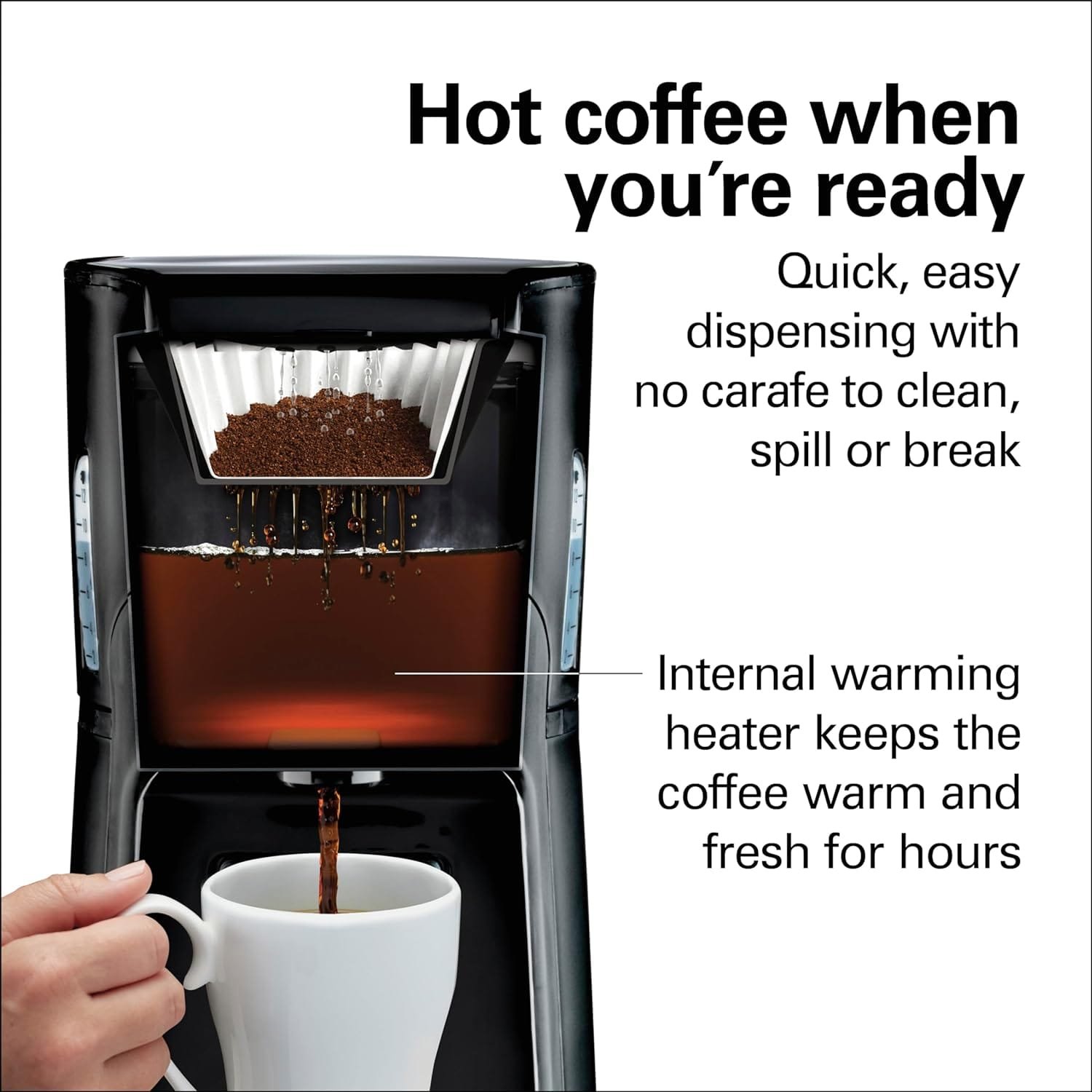 Hamilton Beach One Press Programmable Dispensing Drip Coffee Maker with 12 Cup Internal Brew Pot, Water Reservoir, Black and Silver (47950)